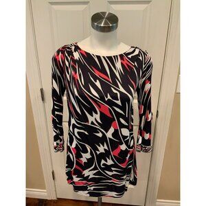Emilio Pucci Long White Black Pink Wavy Patterned Top Shirt, Size 6 (US) 40 (IT)